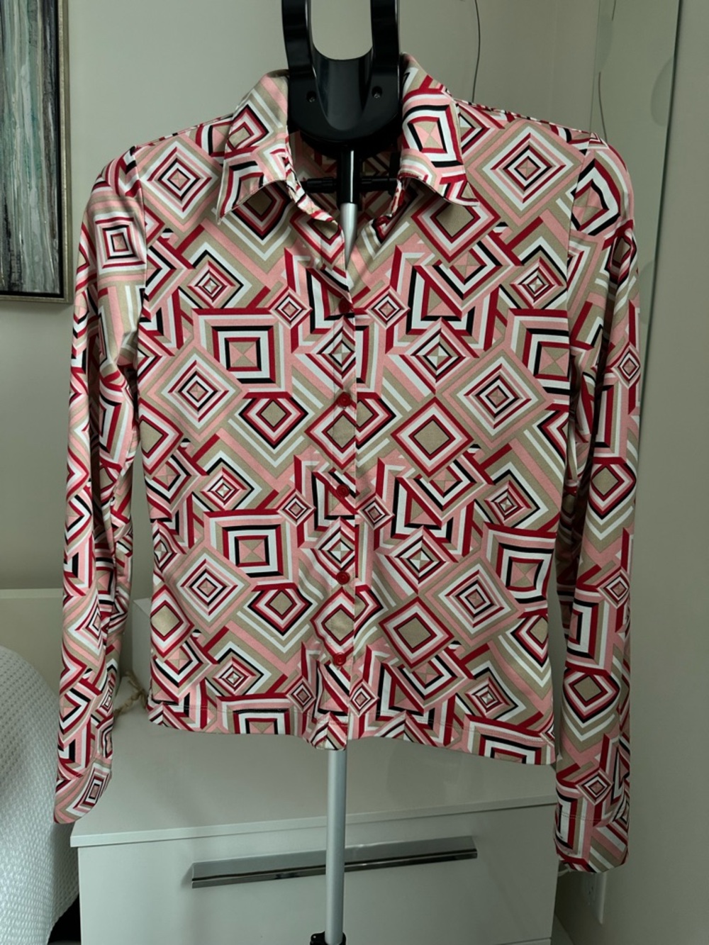 Mexx VTG Small Geometric Button-Down Shirt - Pink, Beige & White